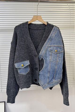 Mixed Media Buttoned Cardigan