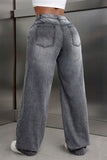 High-Waisted Wide Leg Denim Trousers