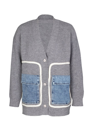 Button-Front Cardigan with Bold Pockets