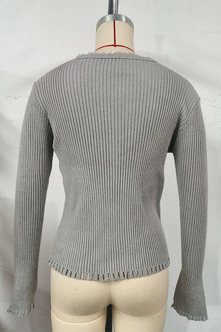 Button-Front Ribbed Cardigan