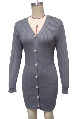 Buttoned Casual Knit Dress