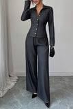 Chic Button-Up Wide-Leg Pants Set