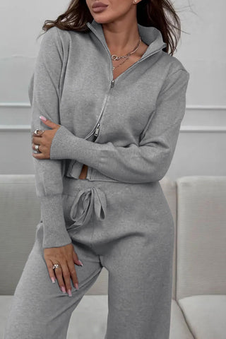 Zip-Up Lounge Set with Wide-Leg Pants