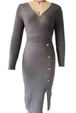 V-Neck Buttoned Casual Dress