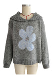 Floral Knit Sweater with Hood