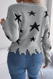 Star-Patterned Distressed Hem Sweater