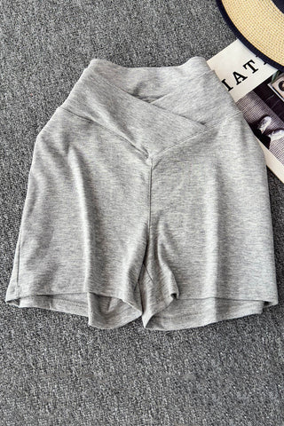 V-Waist Slim Brown High-Waist Shorts