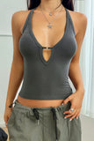 Deep V-Neck Ribbed Halter Tank Top