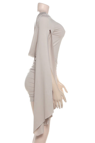 One-Sleeve Ruched Casual Dress