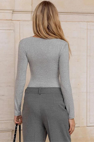 Deep V-Neck Long Sleeve Blouse