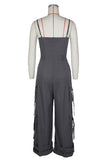Wide-Leg Cargo Jumpsuit with Straps