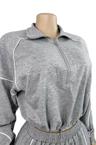 Contrast Piped Zipper Sweatshirt Set