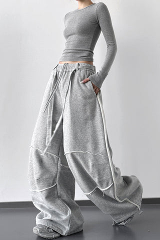 Wide-Leg Drawstring Casual Pants