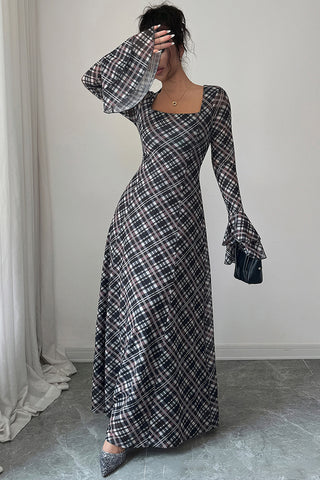 Plaid Long Sleeve Casual Dress