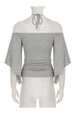 Off-Shoulder Ruched Blouse with Tie Straps