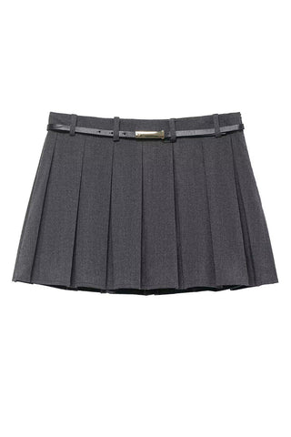 Pleated Mini Skirt with Belt Accent