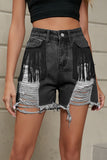 Fringe Detail Denim Shorts