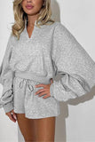 Zip-Front Oversized Sleeve Short Set