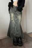 Distressed Maxi Skirt with Unique Stitching