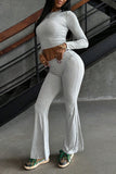 Long-Sleeve Crop Top and Flare Pants Set