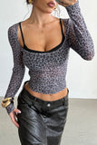 Ruched Mesh Long Sleeve Blouse