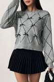 Bow-Accented Diamond Pattern Sweater