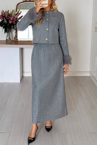 Button-Detail Elegant Skirt Set