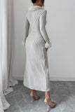 Fur-Trimmed Ribbed Midi Dress