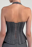 Halter Lace-Up Corset Short Set