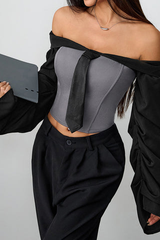 Off-Shoulder Tie-Front Corset Top