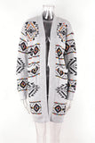 Geometric Pattern Open-Front Cardigan