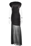 Ruched Sheer Panel Maxi Dress