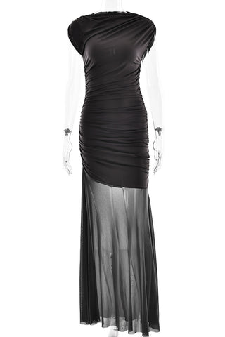 Ruched Sheer Panel Maxi Dress