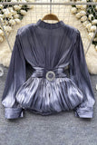 Elegant Pleated Blouse with Belt