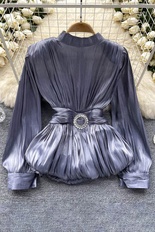 Elegant Pleated Blouse with Belt
