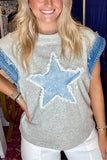 Star Patch Fringe Sleeve T-Shirt