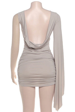 One-Sleeve Ruched Casual Dress