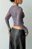 Ruched Mesh Long Sleeve Blouse