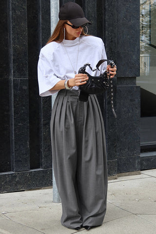 Pleated Wide-Leg Casual Pants