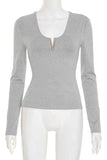 Deep V-Neck Long Sleeve Blouse
