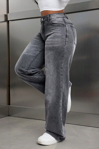High-Waisted Wide Leg Denim Trousers