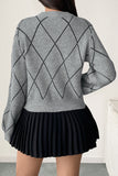 Bow-Accented Diamond Pattern Sweater