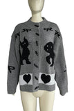 Trendy Graphic Button Cardigan
