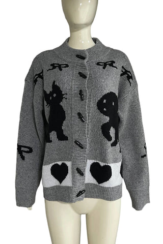 Trendy Graphic Button Cardigan