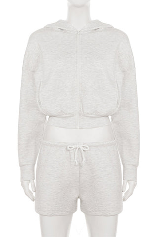 Casual Zip-Up Short Set with Hood