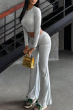 Long-Sleeve Crop Top and Flare Pants Set