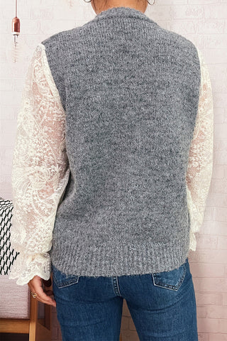 Lace-Sleeve Embellished Cardigan