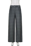 Wide-Leg Plaid Casual Pants