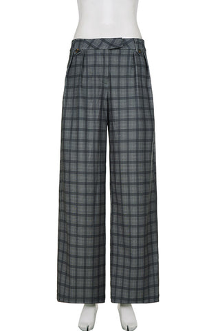 Wide-Leg Plaid Casual Pants