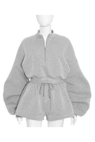 Zip-Front Oversized Sleeve Short Set